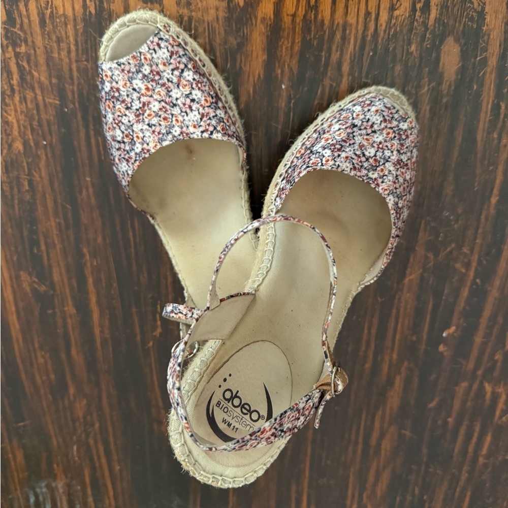 Abeo Floral Print Espadrille Wedges - Pink and Black